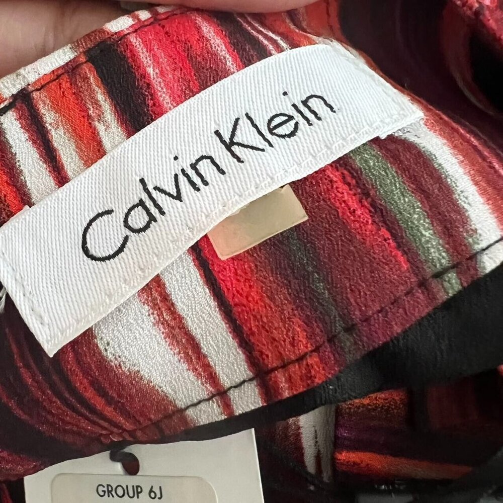 NWT Calvin Klein Sz 8 Ikat Pattern Striped Pencil Skirt Lined Chiffon - Picture 8 of 10